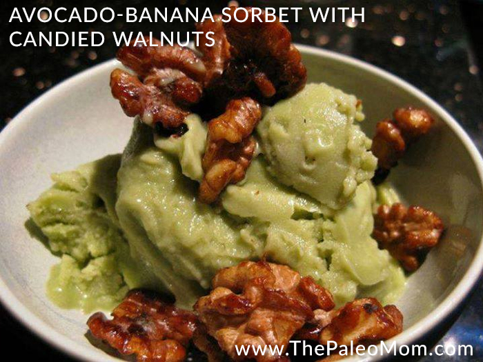 Avocado Banan Sorbet with Candied Walnuts