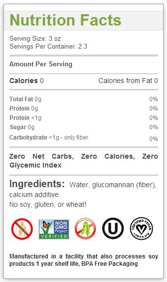 Miracle Noodle Nutrition Facts