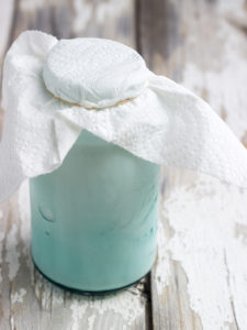 blue jar with paper towel