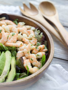 salad bowl with shrimp and avocado