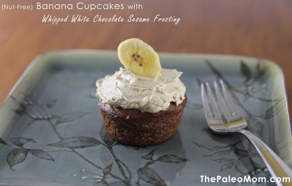 Nut-Free Paleo Banana Cupcakes with Whipped White Chocolate Sesame Frosting | The Paleo Mom